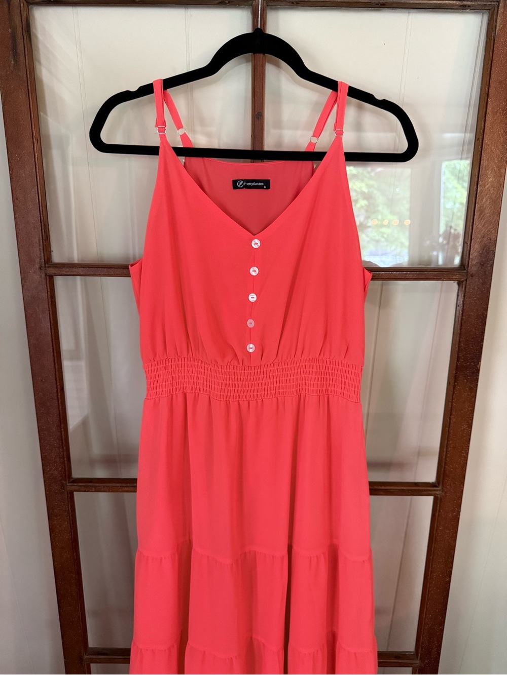 Sleeveless Coral Maxi Dress with Button Front - Picture 5 of 7